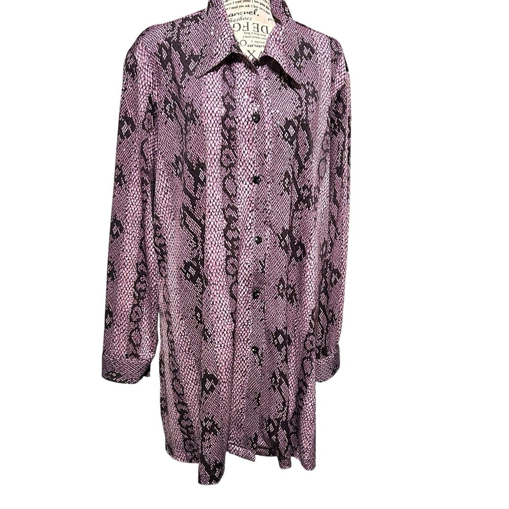 Royal Vintage Pink Snake Print Oversized Button Up Tunic X2 Whimsygoth Y2K